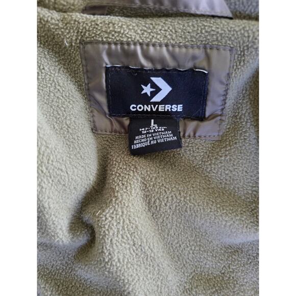 Converse All Star Army Olive Green Puffer Quilted Winter Jacket Logo Boy's Lg - Picture 5 of 5